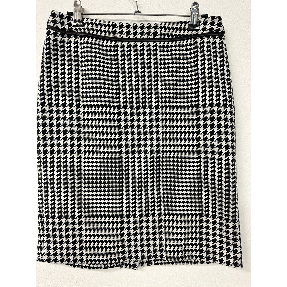 Talbots Pencil Womens Black White Houndstooth Plaid Skirt Size 4 Petite Academia